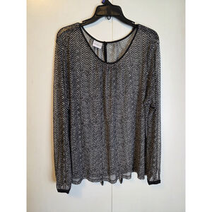 Jaclyn Smith Plus Size 3X Blouse Black & White Abstract Print